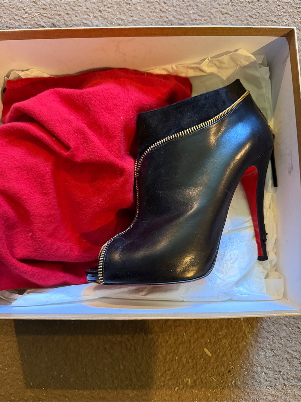 Christian Louboutin Black Leather Peep-Toe Ankle Bootie